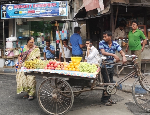 Fahrradhändler mit Obst in Kolkata